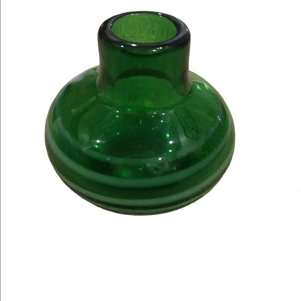 ART Glass/ Green Glass Vase / flat bottom / White swirls all the way around